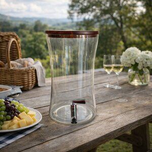 Clear Glass Beverage Dispenser with Wooden Lid